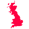 map of the united kingdom in bright pink showing two distinct areas of the country