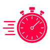 pink stopwatch with motion lines indicating speed timing 9 seconds improvement