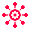 icon of a gear surrounded by nodes in a circular pattern symbolizing connectivity and collaboration for projects and ideas related to four