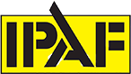 IPAF logo featuring a yellow background with black lettering and a distinctive A shape representing safety in elevated work platforms and aerial lift training for 20 professionals.